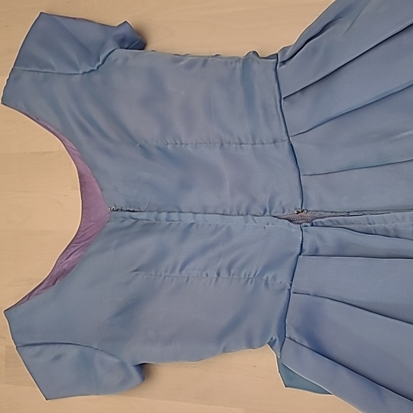 VTG 1950s Handmade Fit n' Flare Layered Blue Short Sleeved Cocktail Dress - Picture 4 of 17